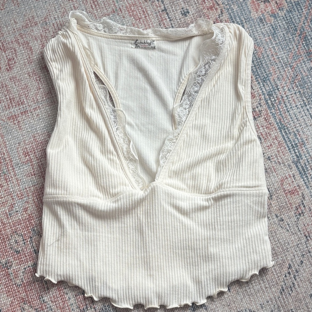 Free People Ivory Lace Accent Tank